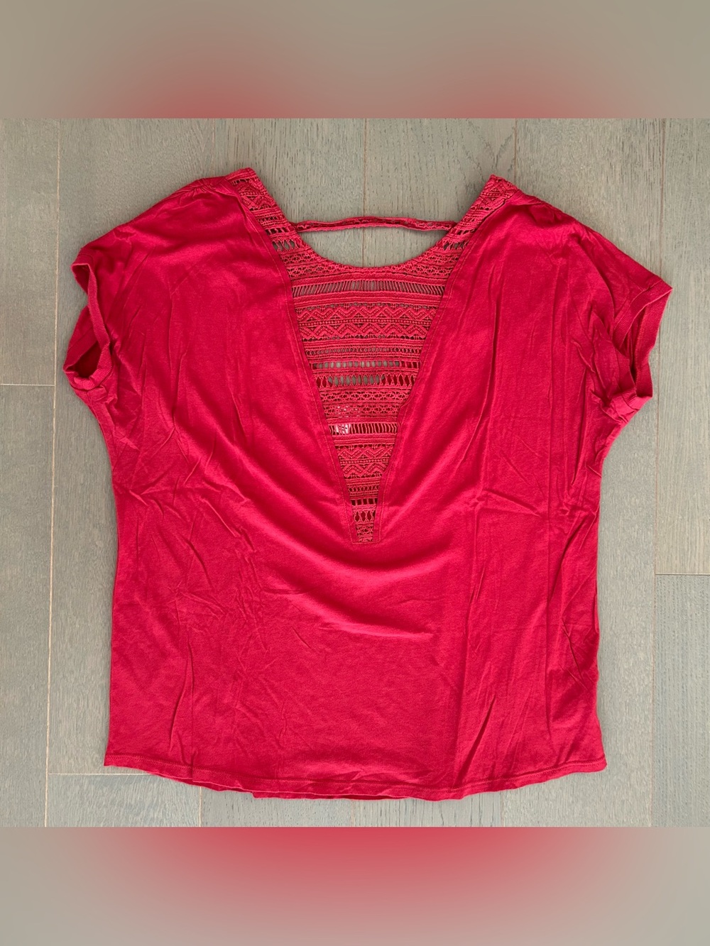 Anthropologie Tiny Red Crochet Front Short Sleeve Blouse